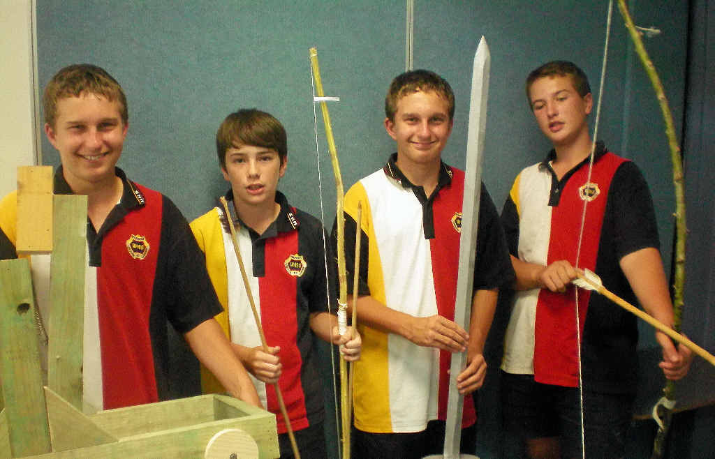 ABOVE, AIMING FOR A LAUGH: Warwick State High School students Jack, Jaymin, Declan and Harrison. ABOVE, AIMING FOR A LAUGH: Warwick State High School students Jack, Jaymin, Declan and Harrison.